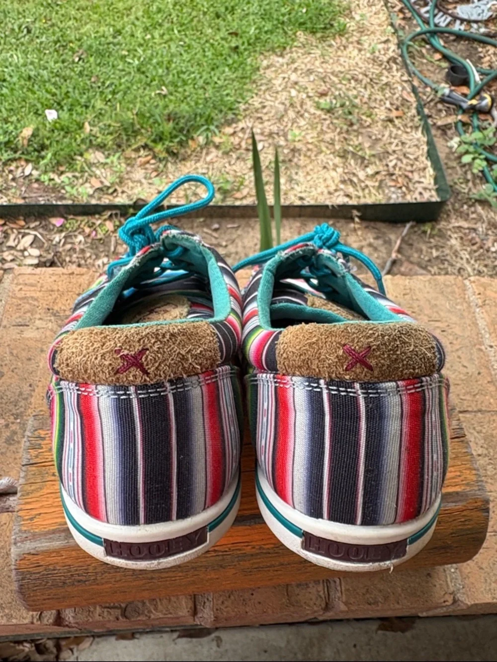 Hooey Multicolor Striped Canvas Lace-Up Sneakers with Teal Trim